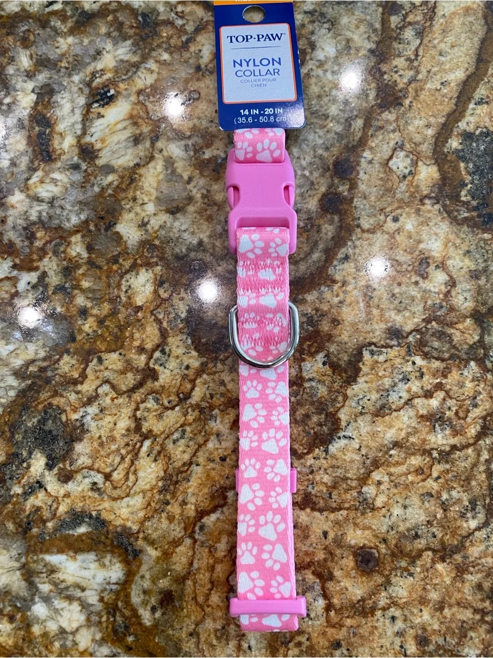 Top Paw® Paw Print Dog Collar, Pink Dog Collar, Adjustable, Comfortable, medium